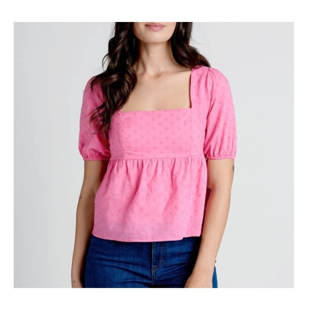 Modcloth Farming Daisies Babydoll Top Cottage Core Pink Short Sleeve Size Large